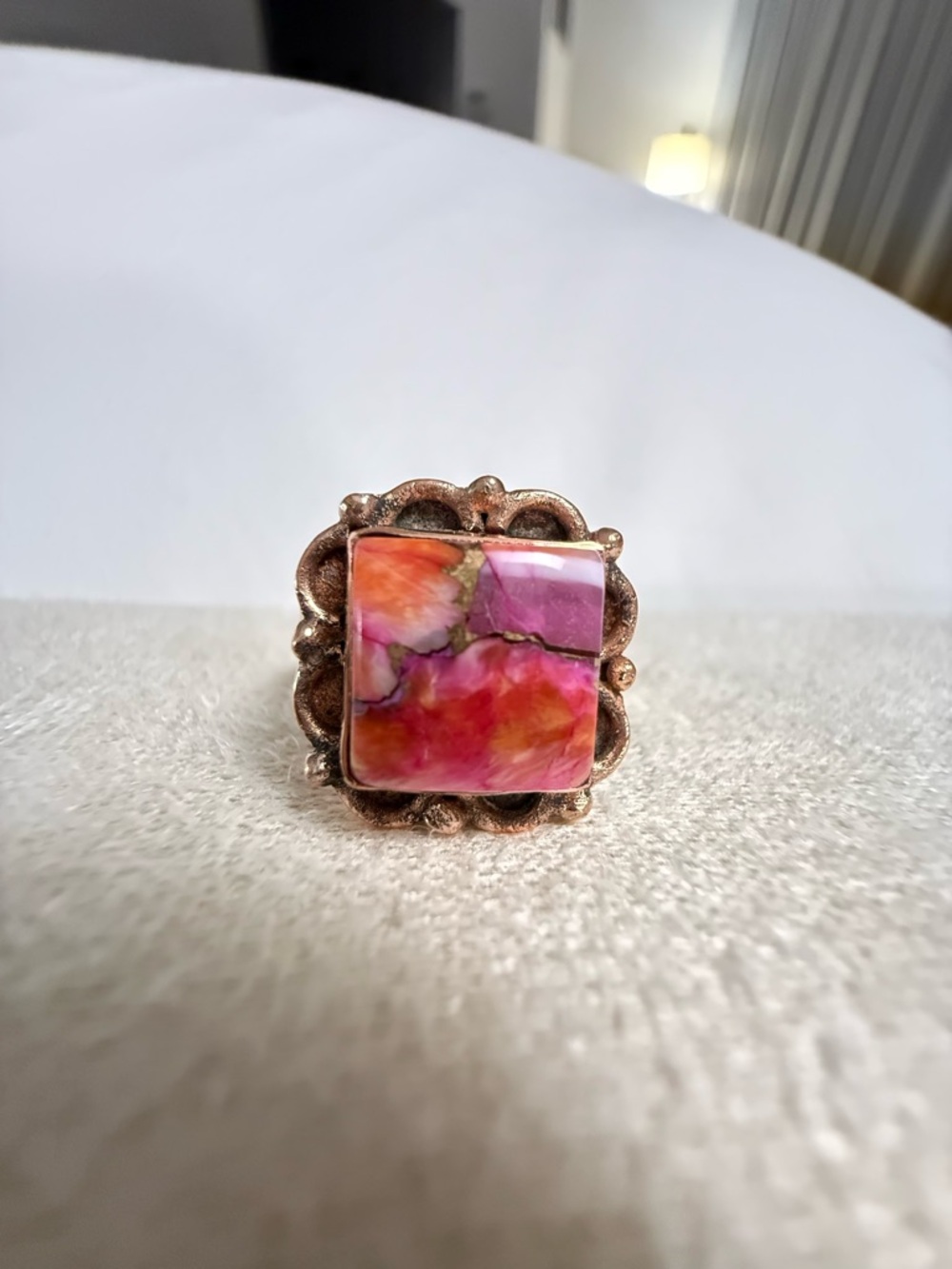 Spiny Oyster and Copper Native American Ring Sz 8